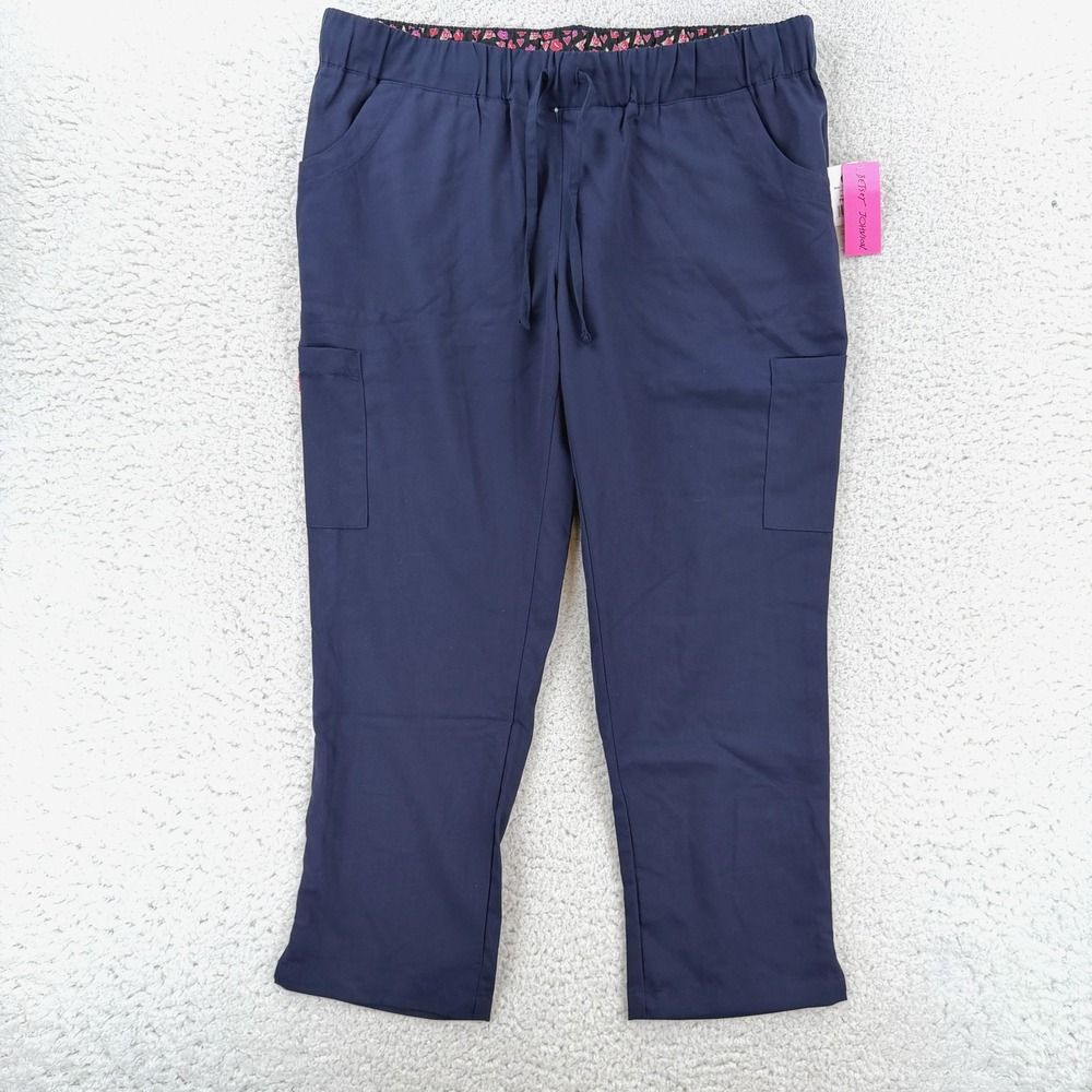 Betsey Johnson Scrub Pants Womens XL Petite Navy Buttercup Cargo Medical NWT